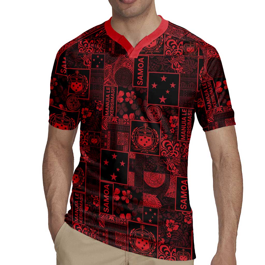 Dark Samoa Manuia Le Kerisimasi Rugby Jersey Pacific Patchwork Xmas Vibes LT9 - Polynesian Pride