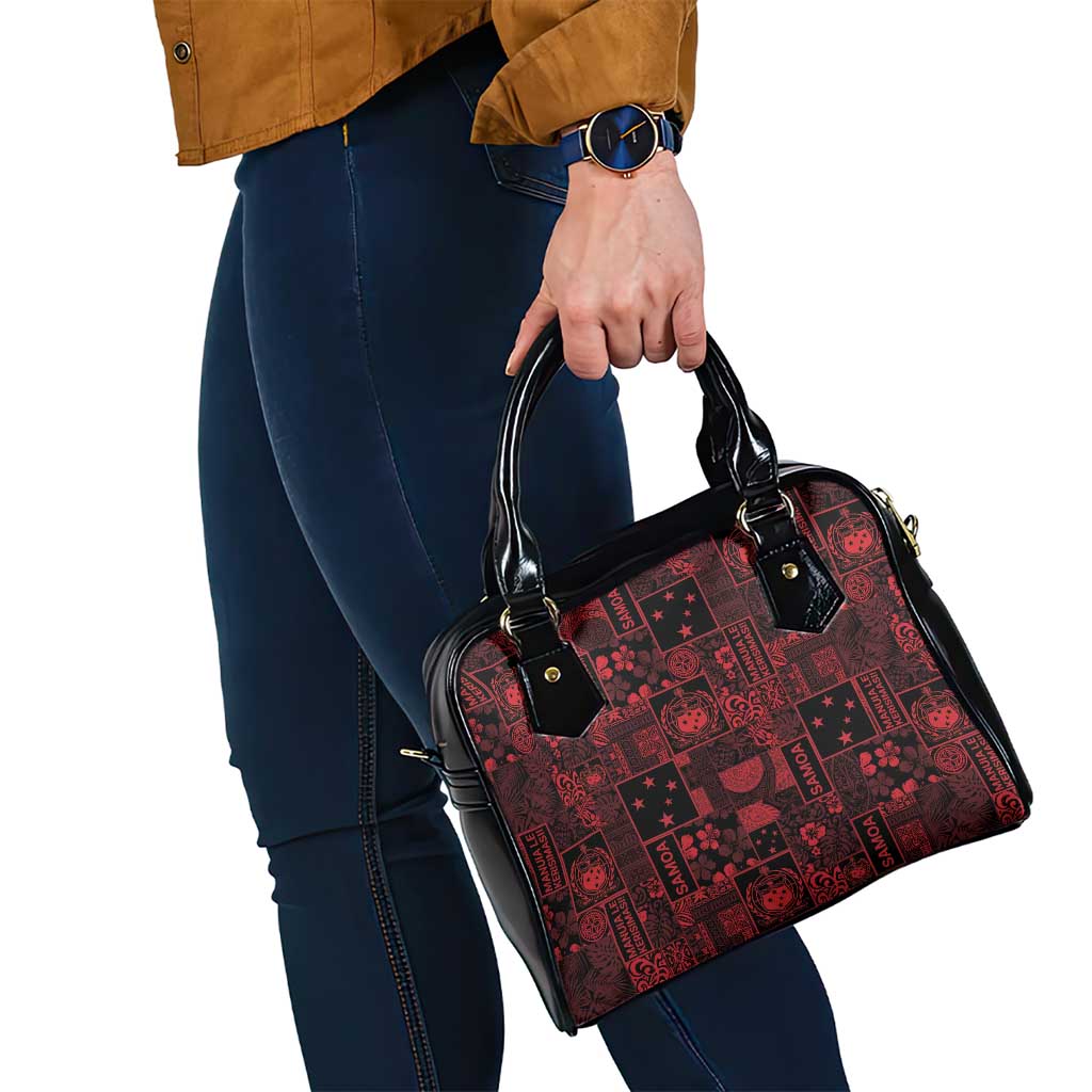 Dark Samoa Manuia Le Kerisimasi Shoulder Handbag Pacific Patchwork Xmas Vibes - Polynesian Pride
