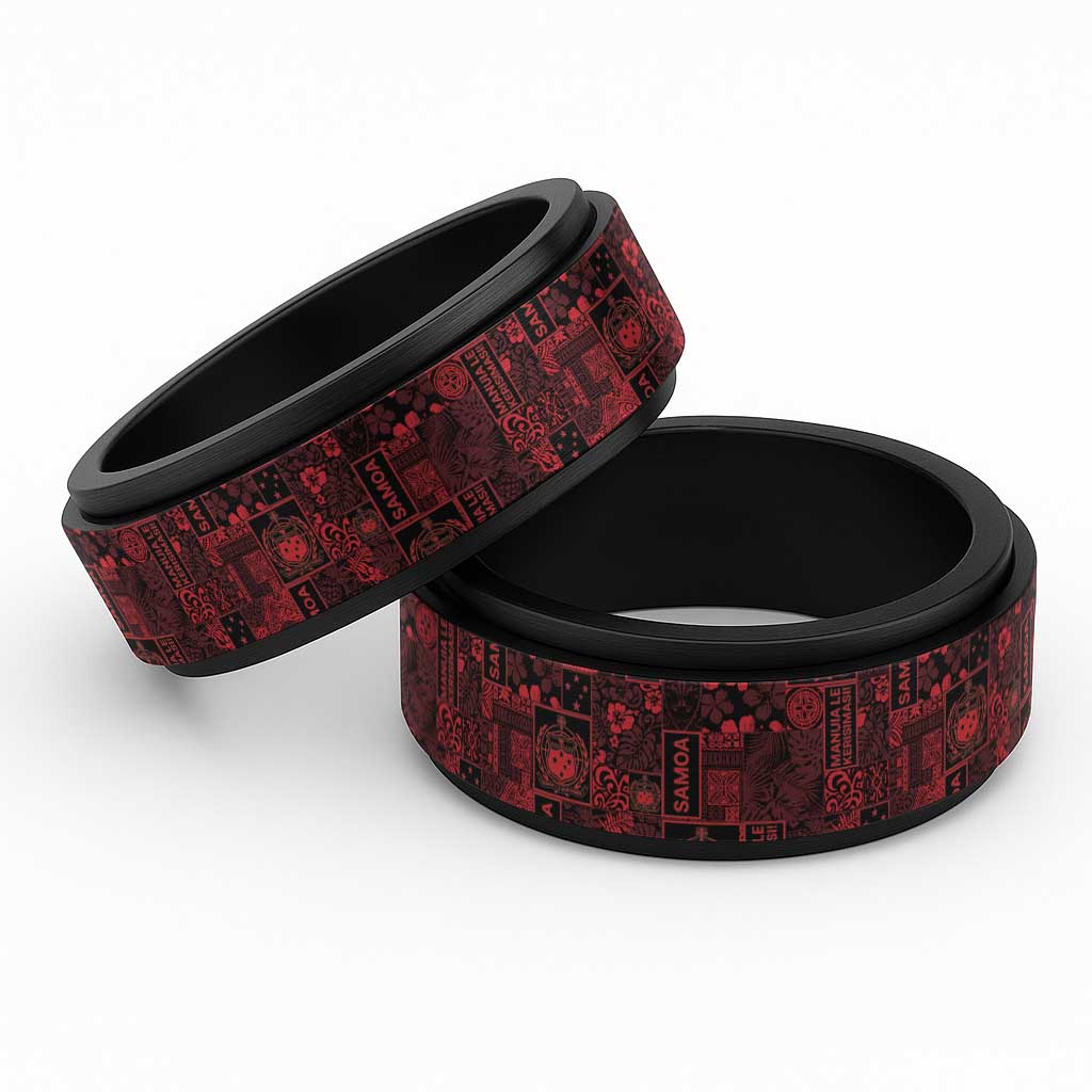 Dark Samoa Manuia Le Kerisimasi Spinner Ring Pacific Patchwork Xmas Vibes - Polynesian Pride