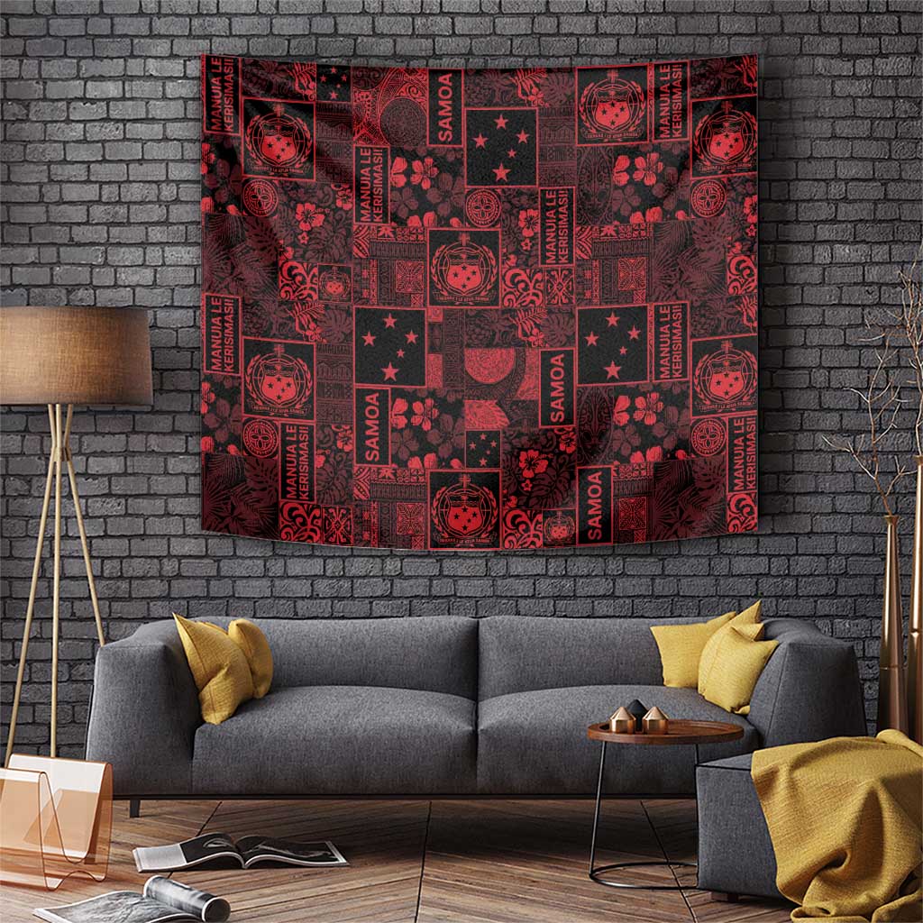 Dark Samoa Manuia Le Kerisimasi Tapestry Pacific Patchwork Xmas Vibes LT9 Red - Polynesian Pride
