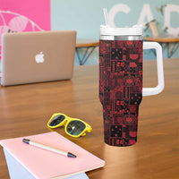 Dark Samoa Manuia Le Kerisimasi Tumbler With Handle Pacific Patchwork Xmas Vibes - Polynesian Pride