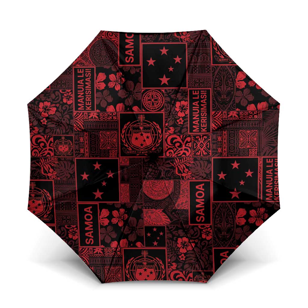 Dark Samoa Manuia Le Kerisimasi Umbrella Pacific Patchwork Xmas Vibes LT9 One Size Folded 11.42 inch Opened Diameter 37.4 inch Red - Polynesian Pride