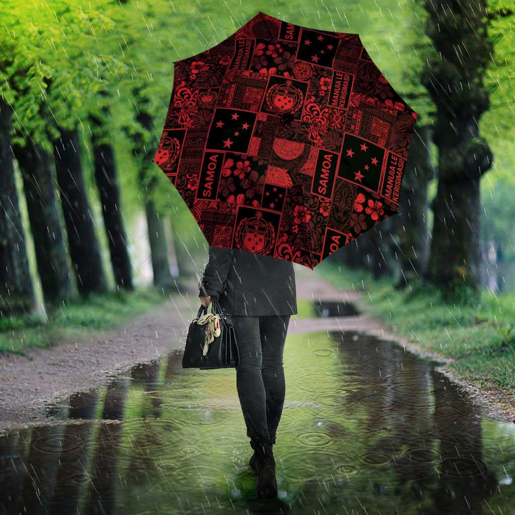 Dark Samoa Manuia Le Kerisimasi Umbrella Pacific Patchwork Xmas Vibes - Polynesian Pride