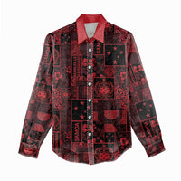 Dark Samoa Manuia Le Kerisimasi Women Casual Shirt Pacific Patchwork Xmas Vibes - Polynesian Pride