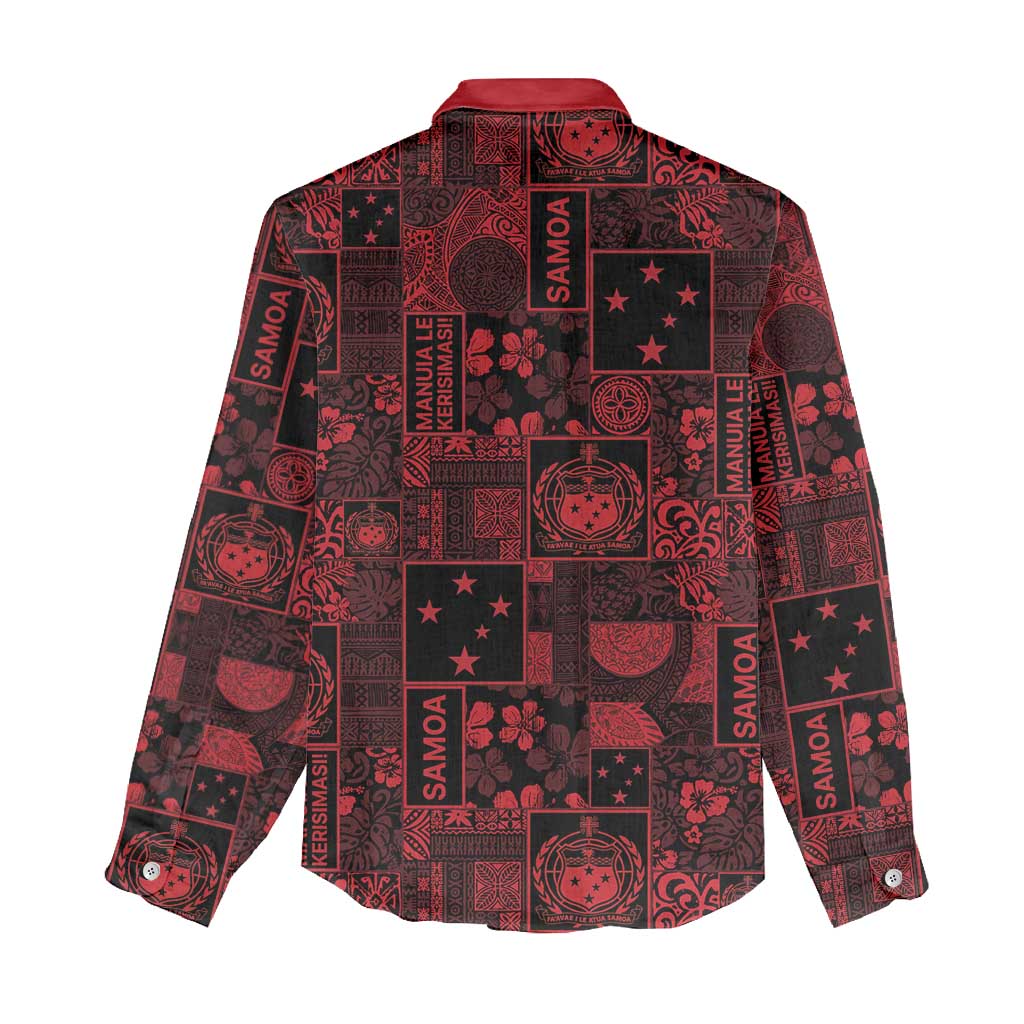 Dark Samoa Manuia Le Kerisimasi Women Casual Shirt Pacific Patchwork Xmas Vibes - Polynesian Pride