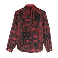 Dark Samoa Manuia Le Kerisimasi Women Casual Shirt Pacific Patchwork Xmas Vibes - Polynesian Pride