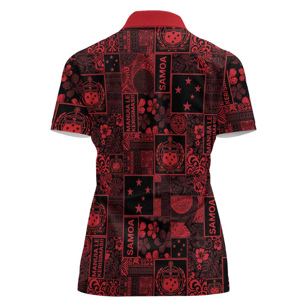 Dark Samoa Manuia Le Kerisimasi Women Polo Shirt Pacific Patchwork Xmas Vibes LT9 - Polynesian Pride