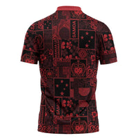 Dark Samoa Manuia Le Kerisimasi Zipper Polo Shirt Pacific Patchwork Xmas Vibes - Polynesian Pride
