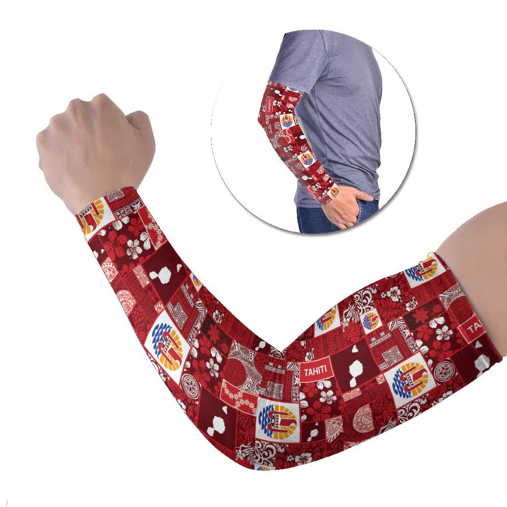 Tahiti Oaoa I Teie Noera Arm Sleeves Pacific Patchwork Xmas Vibes LT9 Set of 2 Red - Polynesian Pride