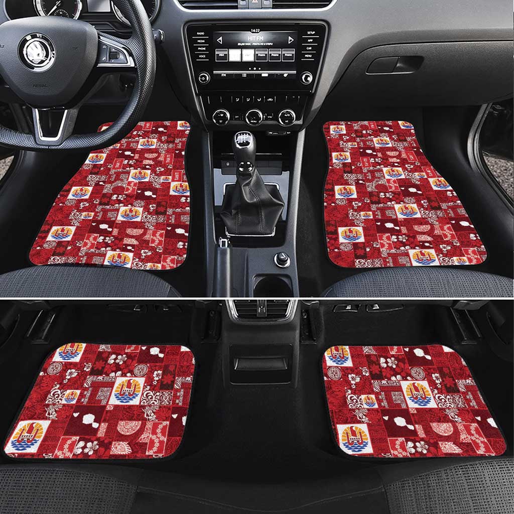 Tahiti Oaoa I Teie Noera Car Mats Pacific Patchwork Xmas Vibes LT9 Set 4pcs Red - Polynesian Pride