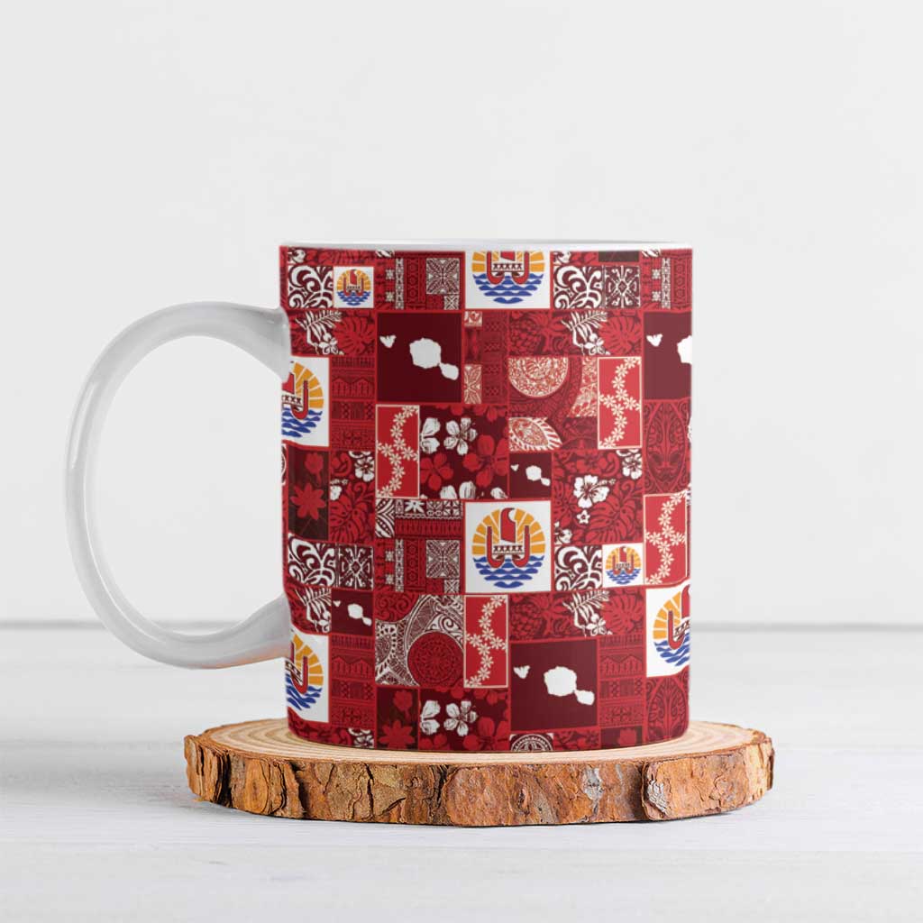 Tahiti Oaoa I Teie Noera Ceramic Mug Pacific Patchwork Xmas Vibes LT9 Red - Polynesian Pride