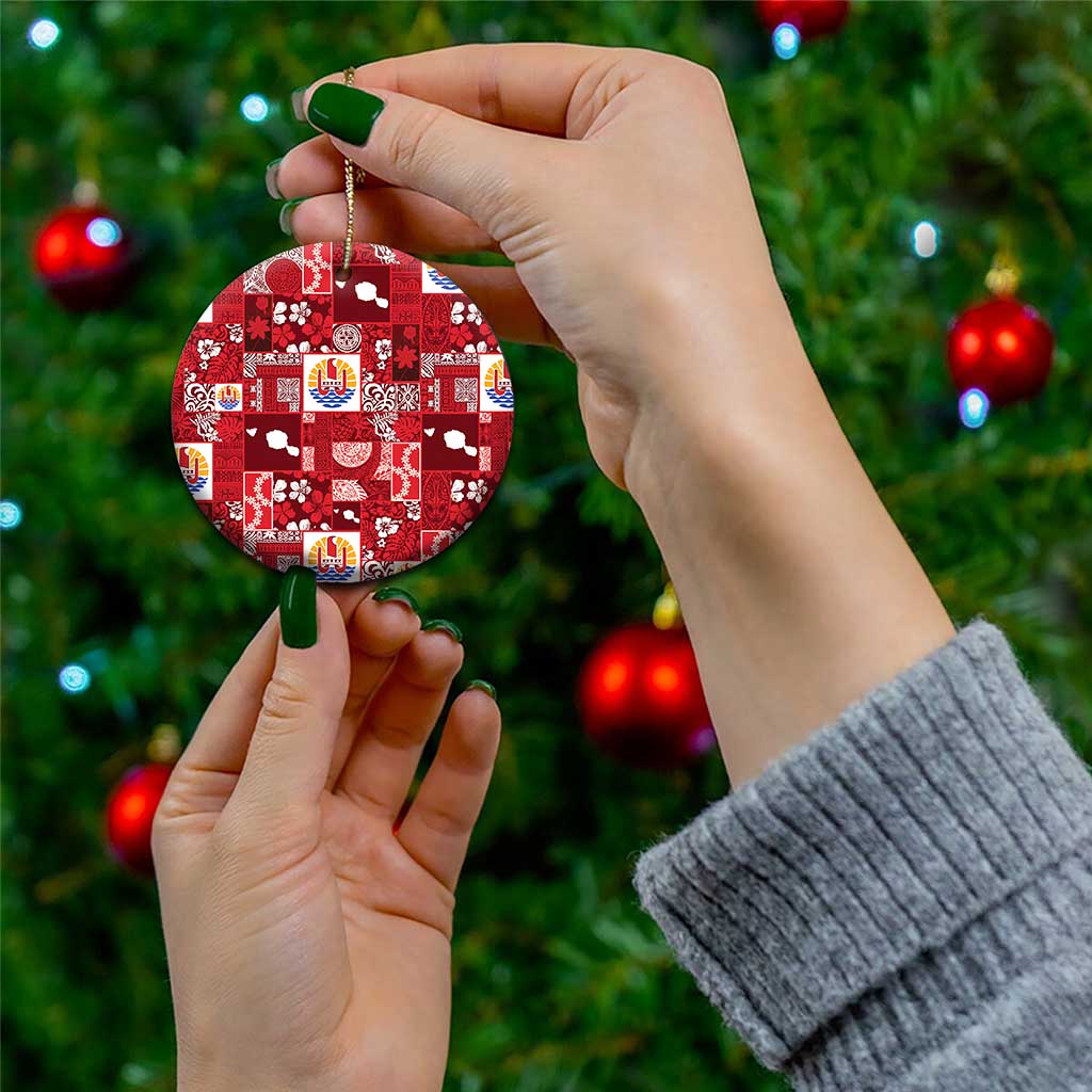 Tahiti Oaoa I Teie Noera Ceramic Ornament Pacific Patchwork Xmas Vibes - Polynesian Pride
