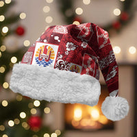 Tahiti Oaoa I Teie Noera Christmas Santa Hat Pacific Patchwork Xmas Vibes LT9 With Fur Red - Polynesian Pride
