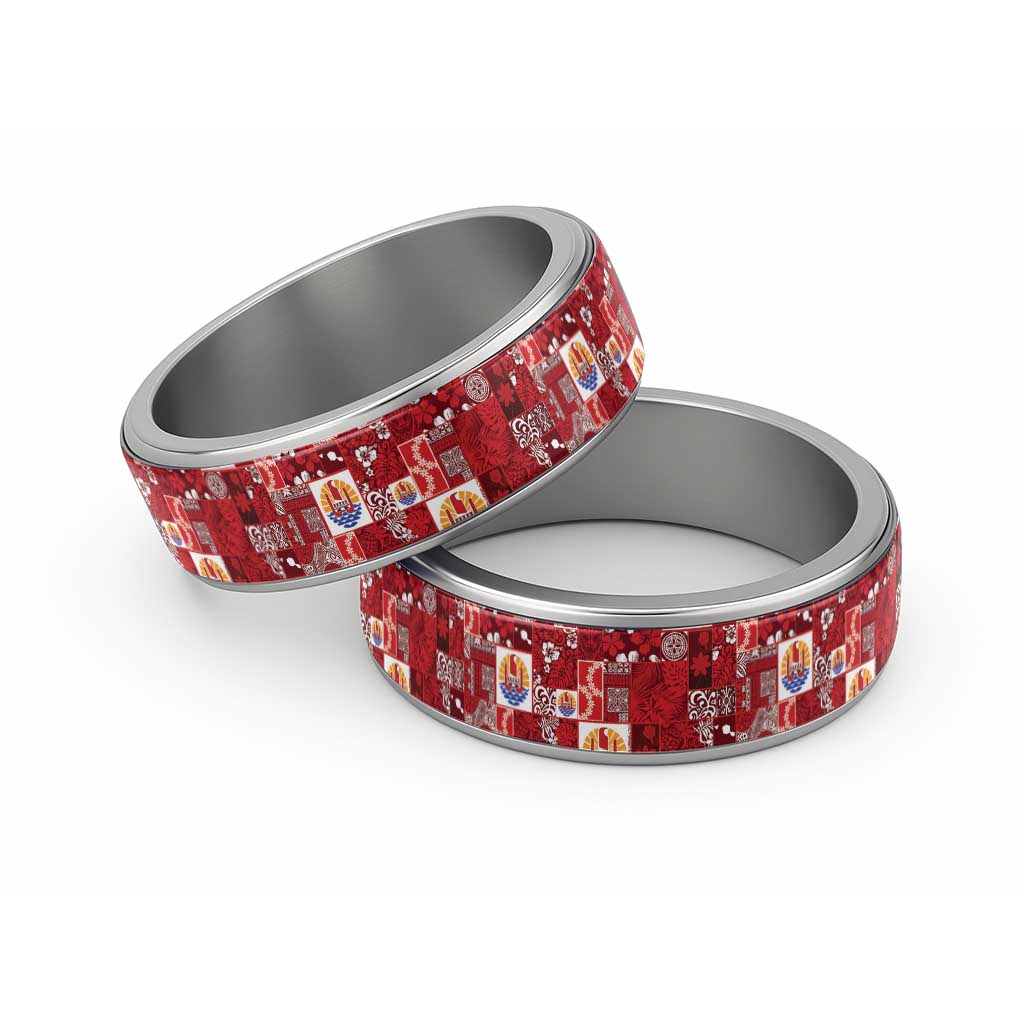 Tahiti Oaoa I Teie Noera Classic Ring Pacific Patchwork Xmas Vibes LT9 Sliver Red - Polynesian Pride