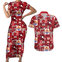 Tahiti Oaoa I Teie Noera Couples Matching Short Sleeve Bodycon Dress and Hawaiian Shirt Pacific Patchwork Xmas Vibes - Polynesian Pride