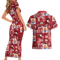 Tahiti Oaoa I Teie Noera Couples Matching Short Sleeve Bodycon Dress and Hawaiian Shirt Pacific Patchwork Xmas Vibes - Polynesian Pride