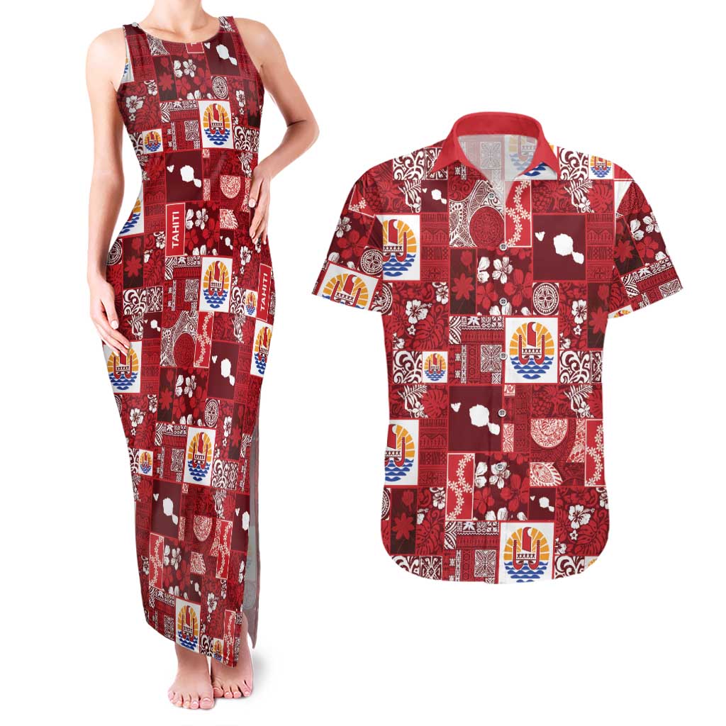 Tahiti Oaoa I Teie Noera Couples Matching Tank Maxi Dress and Hawaiian Shirt Pacific Patchwork Xmas Vibes - Polynesian Pride