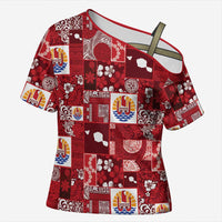 Tahiti Oaoa I Teie Noera Cross Shoulder Shirt Pacific Patchwork Xmas Vibes - Polynesian Pride