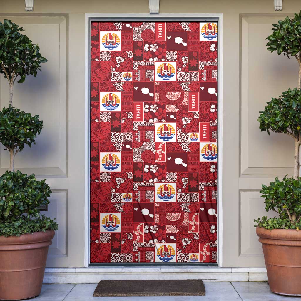 Tahiti Oaoa I Teie Noera Door Cover Pacific Patchwork Xmas Vibes LT9 Red - Polynesian Pride