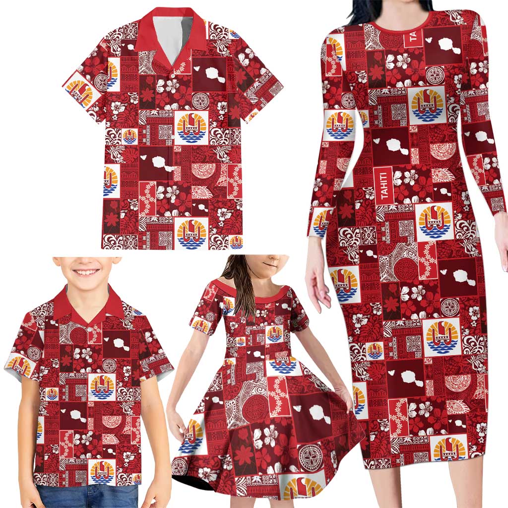 Tahiti Oaoa I Teie Noera Family Matching Long Sleeve Bodycon Dress and Hawaiian Shirt Pacific Patchwork Xmas Vibes LT9 - Polynesian Pride