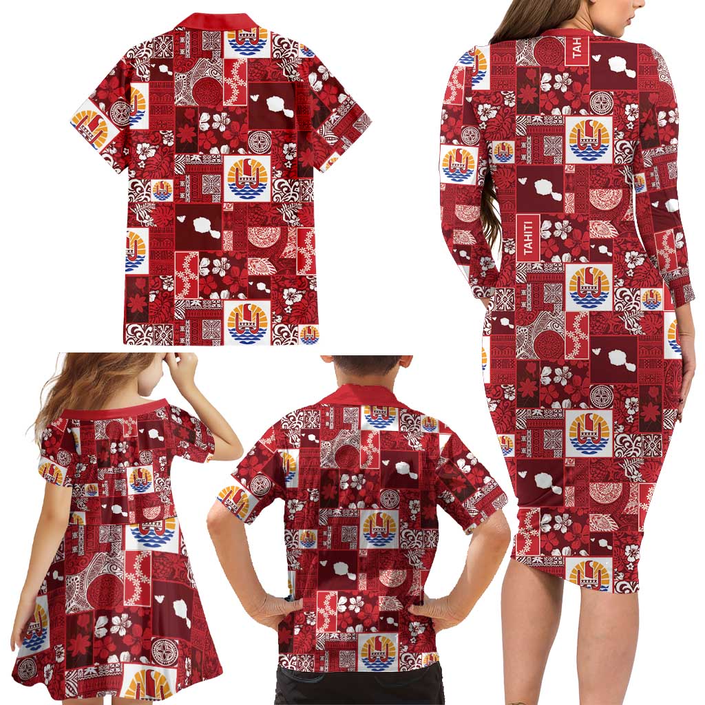 Tahiti Oaoa I Teie Noera Family Matching Long Sleeve Bodycon Dress and Hawaiian Shirt Pacific Patchwork Xmas Vibes LT9 - Polynesian Pride
