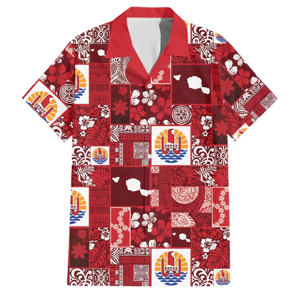 Tahiti Oaoa I Teie Noera Family Matching Long Sleeve Bodycon Dress and Hawaiian Shirt Pacific Patchwork Xmas Vibes LT9 Dad's Shirt - Short Sleeve Red - Polynesian Pride