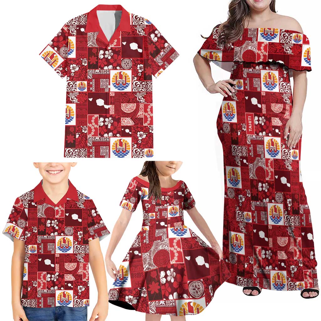 Tahiti Oaoa I Teie Noera Family Matching Off Shoulder Maxi Dress and Hawaiian Shirt Pacific Patchwork Xmas Vibes - Polynesian Pride