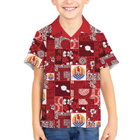 Tahiti Oaoa I Teie Noera Family Matching Off Shoulder Maxi Dress and Hawaiian Shirt Pacific Patchwork Xmas Vibes LT9 Son's Shirt Red - Polynesian Pride