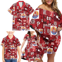 Tahiti Oaoa I Teie Noera Family Matching Off Shoulder Short Dress and Hawaiian Shirt Pacific Patchwork Xmas Vibes LT9 - Polynesian Pride