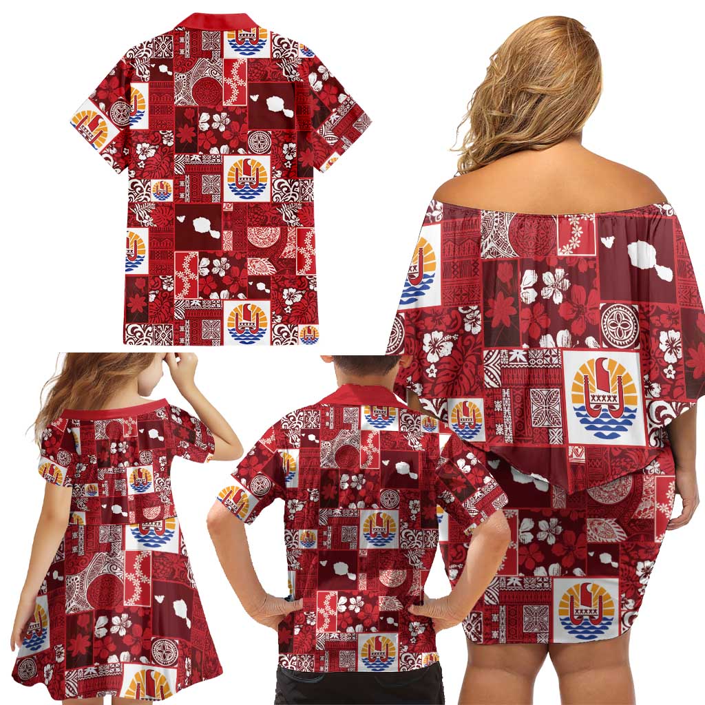 Tahiti Oaoa I Teie Noera Family Matching Off Shoulder Short Dress and Hawaiian Shirt Pacific Patchwork Xmas Vibes LT9 - Polynesian Pride