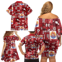 Tahiti Oaoa I Teie Noera Family Matching Off Shoulder Short Dress and Hawaiian Shirt Pacific Patchwork Xmas Vibes LT9 - Polynesian Pride