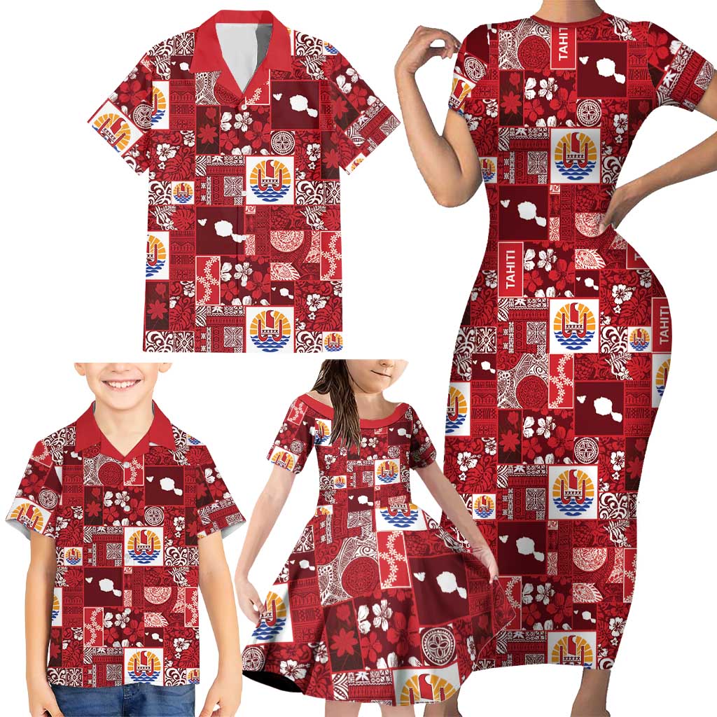 Tahiti Oaoa I Teie Noera Family Matching Short Sleeve Bodycon Dress and Hawaiian Shirt Pacific Patchwork Xmas Vibes LT9 - Polynesian Pride