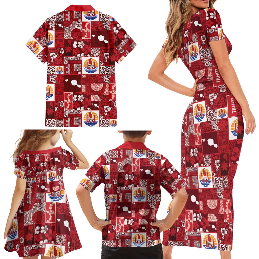 Tahiti Oaoa I Teie Noera Family Matching Short Sleeve Bodycon Dress and Hawaiian Shirt Pacific Patchwork Xmas Vibes LT9 - Polynesian Pride