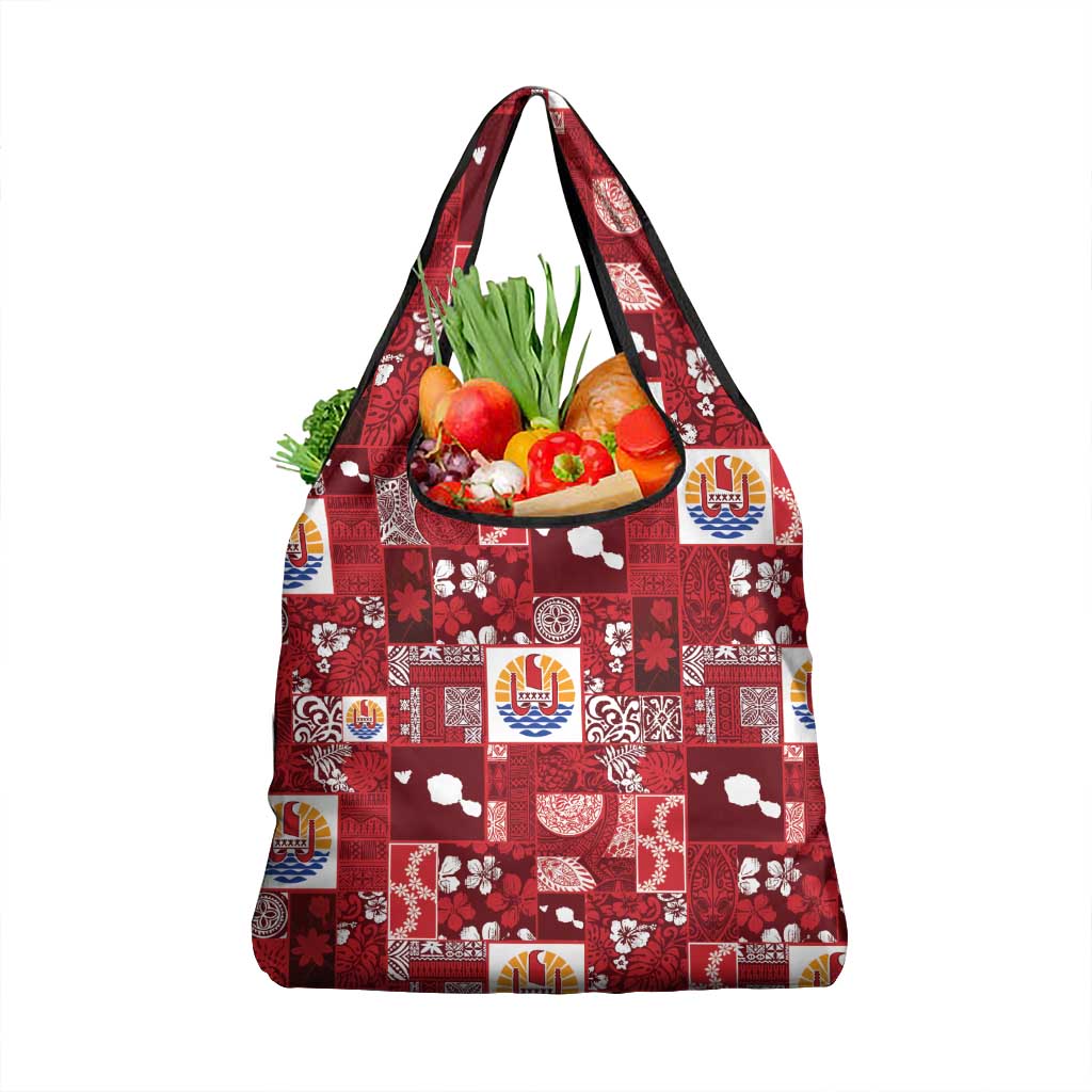 Tahiti Oaoa I Teie Noera Grocery Bag Pacific Patchwork Xmas Vibes LT9 1-pack One Size Red - Polynesian Pride