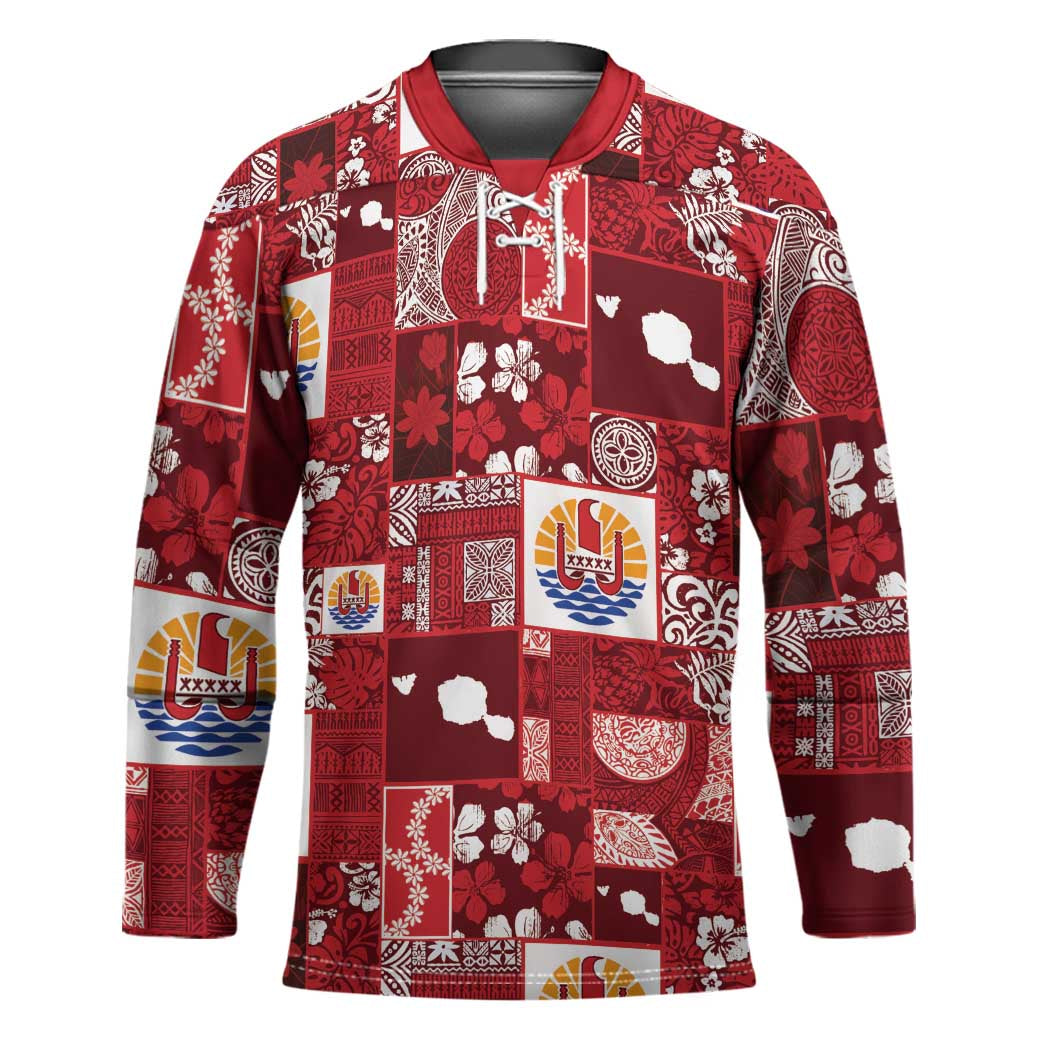 Tahiti Oaoa I Teie Noera Hockey Jersey Pacific Patchwork Xmas Vibes - Polynesian Pride