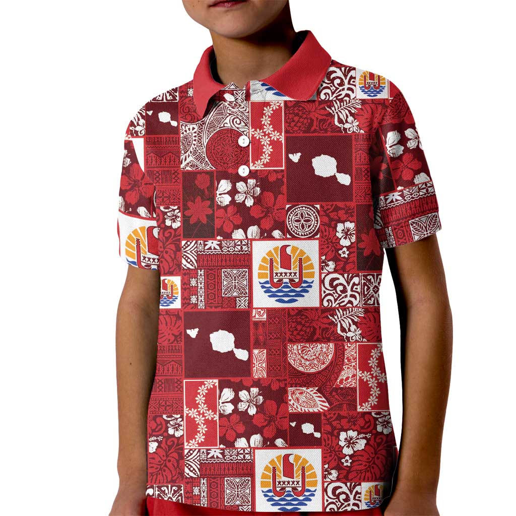Tahiti Oaoa I Teie Noera Kid Polo Shirt Pacific Patchwork Xmas Vibes - Polynesian Pride