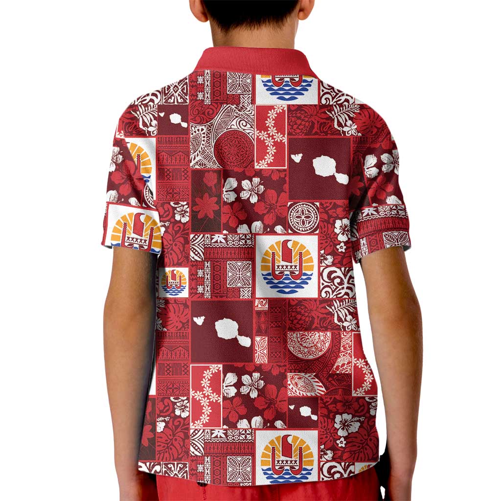 Tahiti Oaoa I Teie Noera Kid Polo Shirt Pacific Patchwork Xmas Vibes - Polynesian Pride