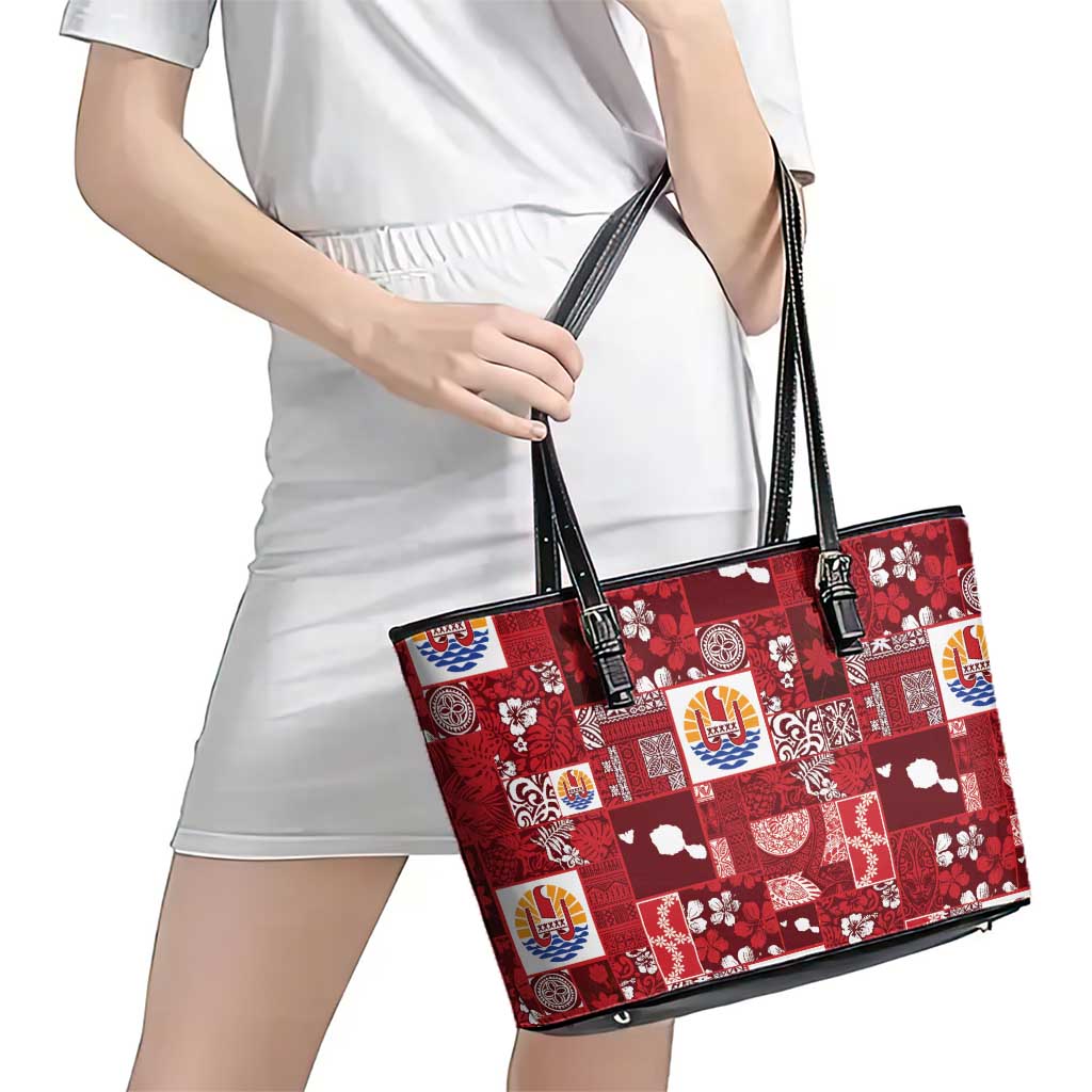 Tahiti Oaoa I Teie Noera Leather Tote Bag Pacific Patchwork Xmas Vibes LT9 - Polynesian Pride