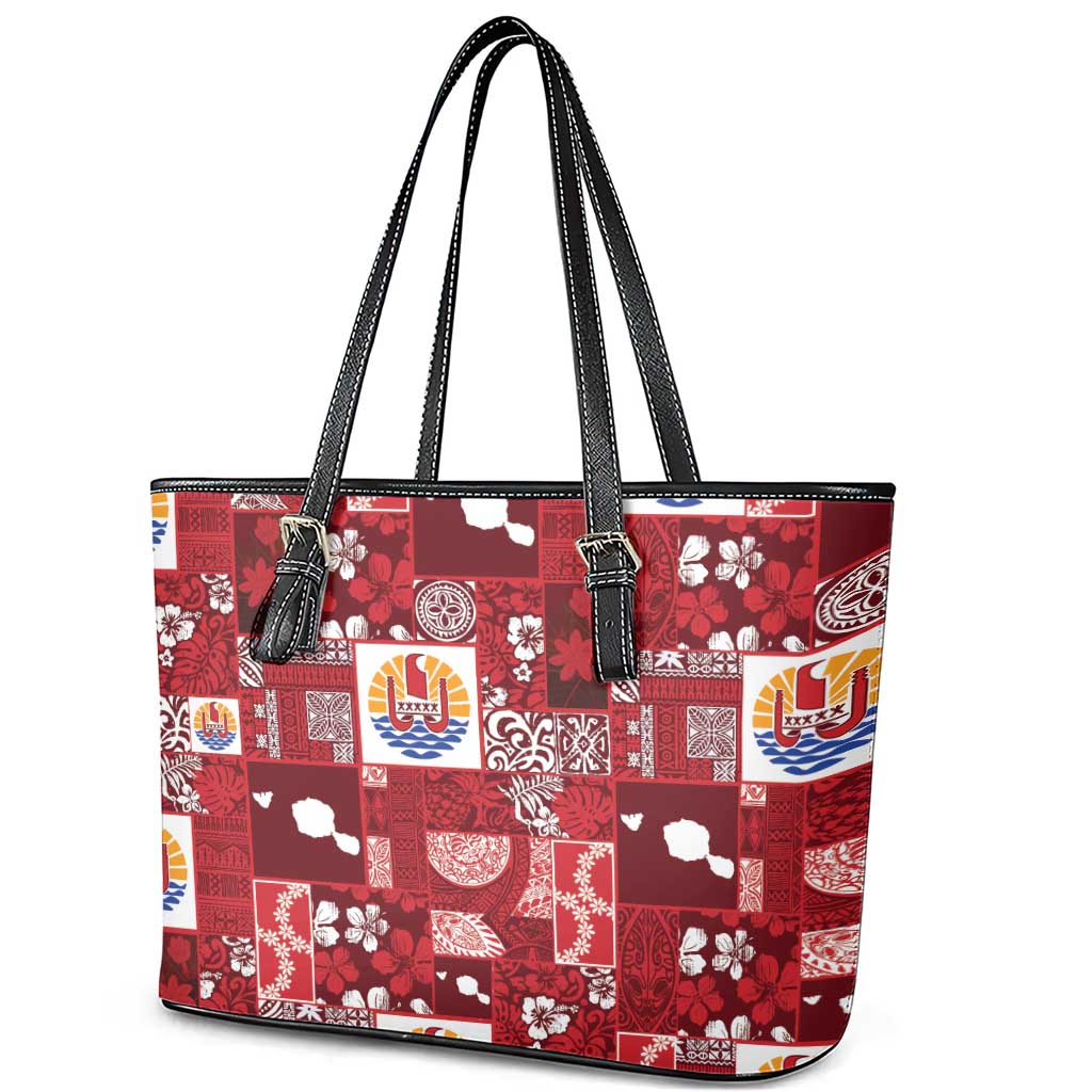 Tahiti Oaoa I Teie Noera Leather Tote Bag Pacific Patchwork Xmas Vibes LT9 - Polynesian Pride
