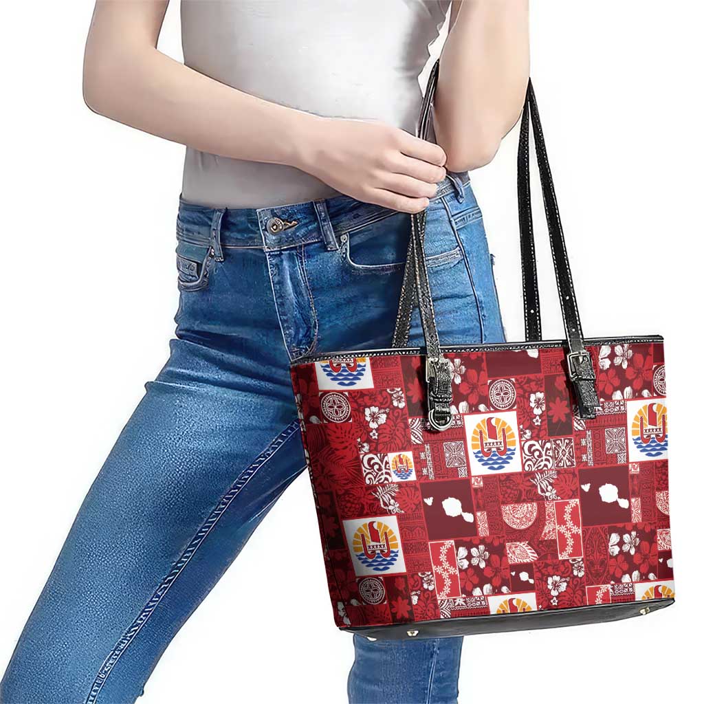 Tahiti Oaoa I Teie Noera Leather Tote Bag Pacific Patchwork Xmas Vibes LT9 - Polynesian Pride