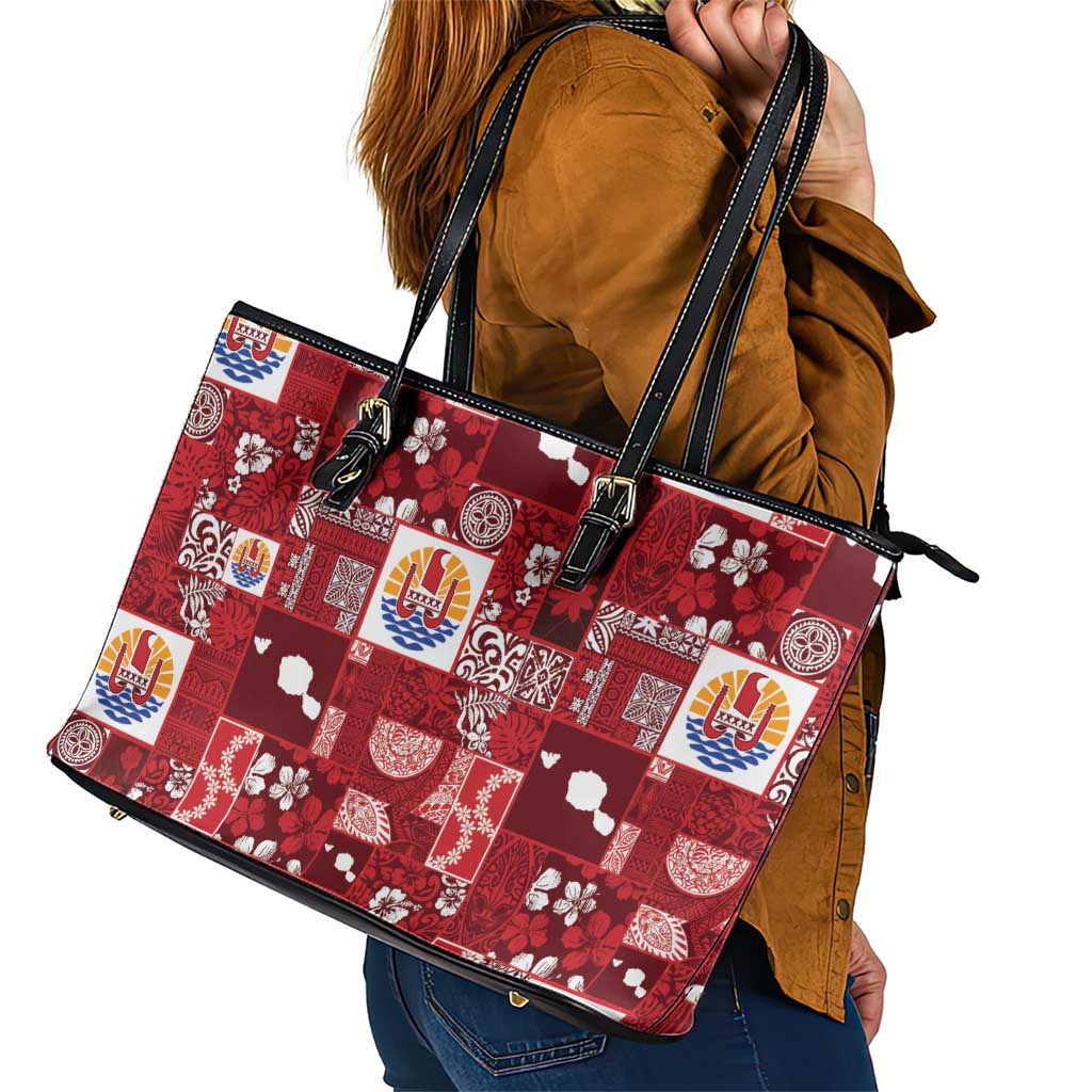 Tahiti Oaoa I Teie Noera Leather Tote Bag Pacific Patchwork Xmas Vibes LT9 - Polynesian Pride