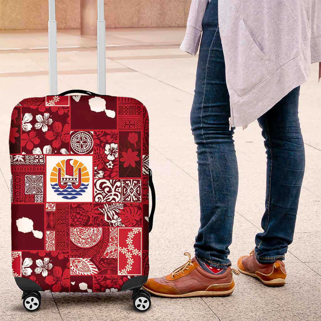 Tahiti Oaoa I Teie Noera Luggage Cover Pacific Patchwork Xmas Vibes LT9 Red - Polynesian Pride