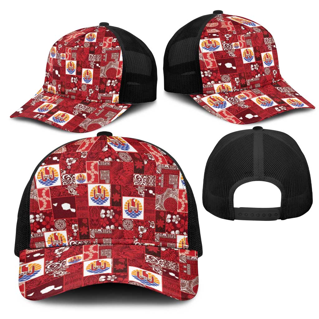 Tahiti Oaoa I Teie Noera Mesh Trucker Cap Pacific Patchwork Xmas Vibes - Polynesian Pride