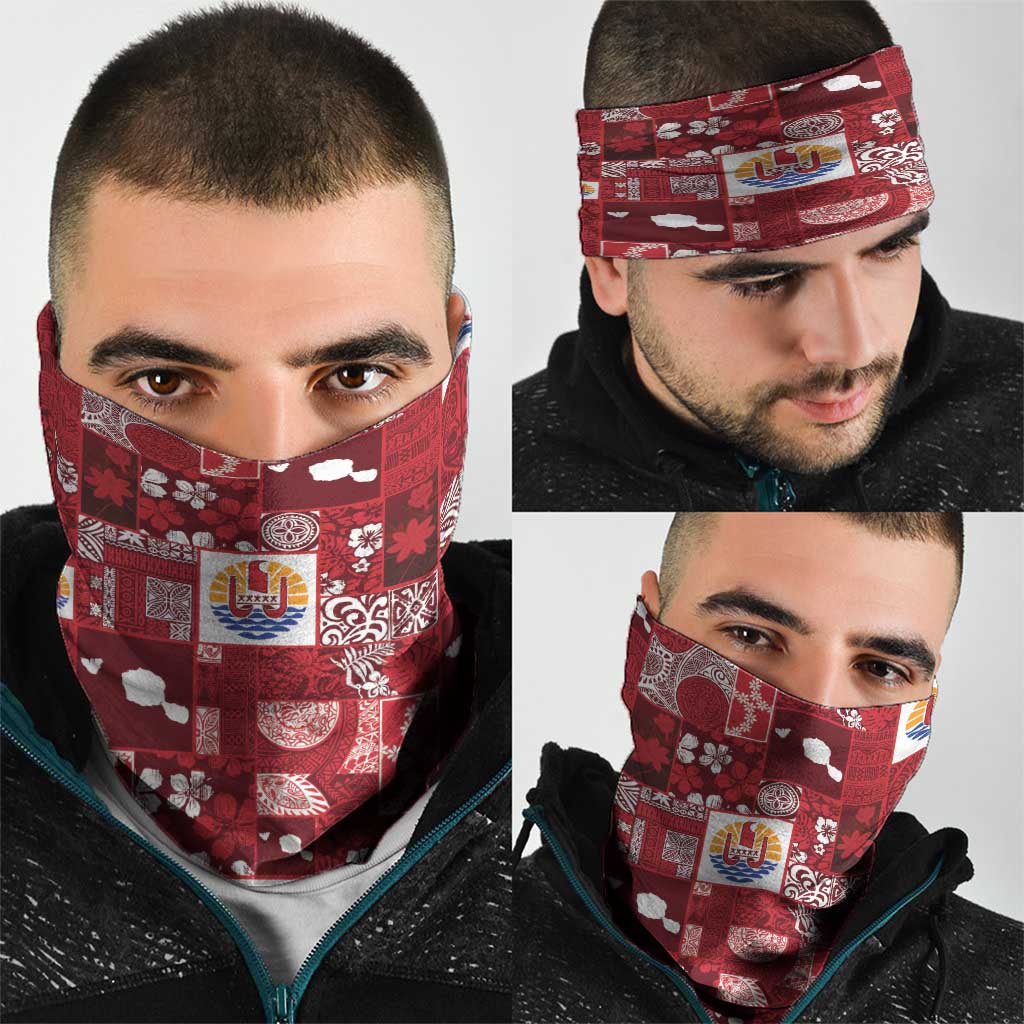 Tahiti Oaoa I Teie Noera Neck Gaiter Pacific Patchwork Xmas Vibes - Polynesian Pride