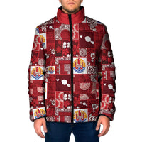 Tahiti Oaoa I Teie Noera Padded Jacket Pacific Patchwork Xmas Vibes LT9 Men Red - Polynesian Pride