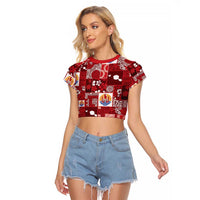 Tahiti Oaoa I Teie Noera Raglan Cropped T Shirt Pacific Patchwork Xmas Vibes - Polynesian Pride