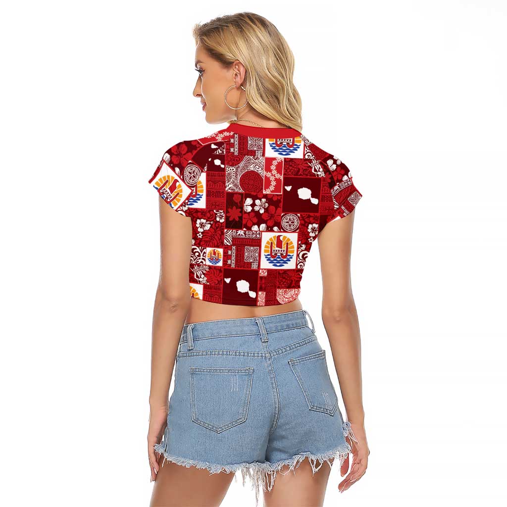 Tahiti Oaoa I Teie Noera Raglan Cropped T Shirt Pacific Patchwork Xmas Vibes - Polynesian Pride