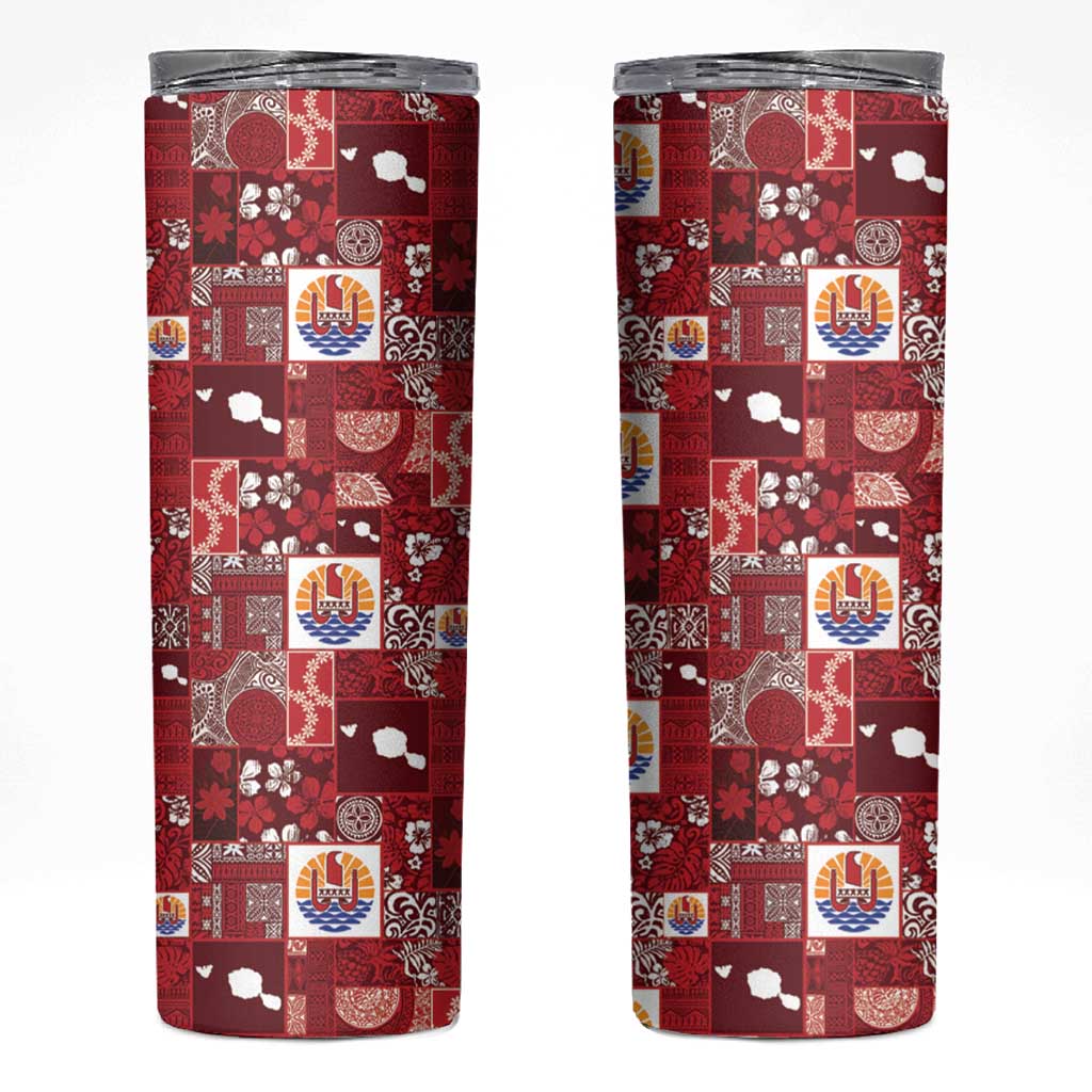 Tahiti Oaoa I Teie Noera Skinny Tumbler Pacific Patchwork Xmas Vibes LT9 Red - Polynesian Pride