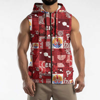 Tahiti Oaoa I Teie Noera Sleeveless Zip Hoodie Pacific Patchwork Xmas Vibes - Polynesian Pride