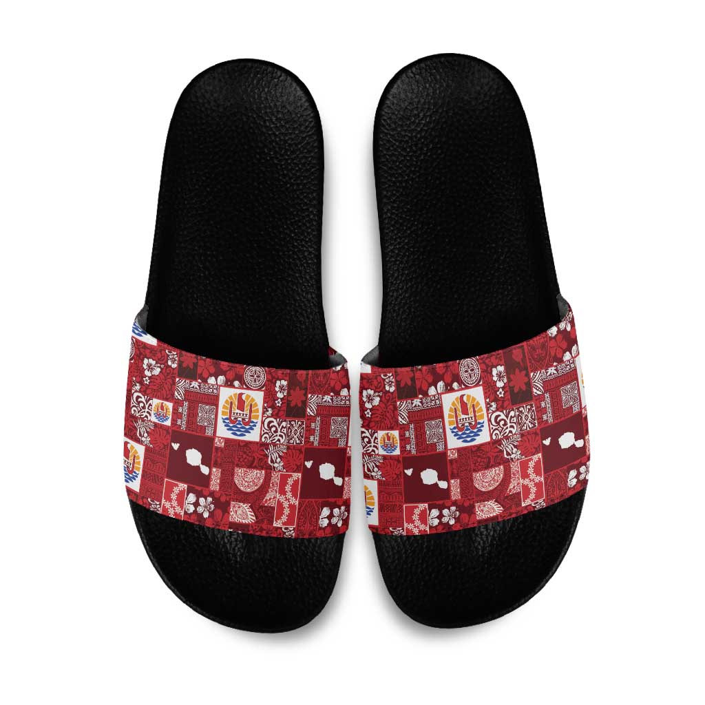 Tahiti Oaoa I Teie Noera Slide Sandals Pacific Patchwork Xmas Vibes - Polynesian Pride